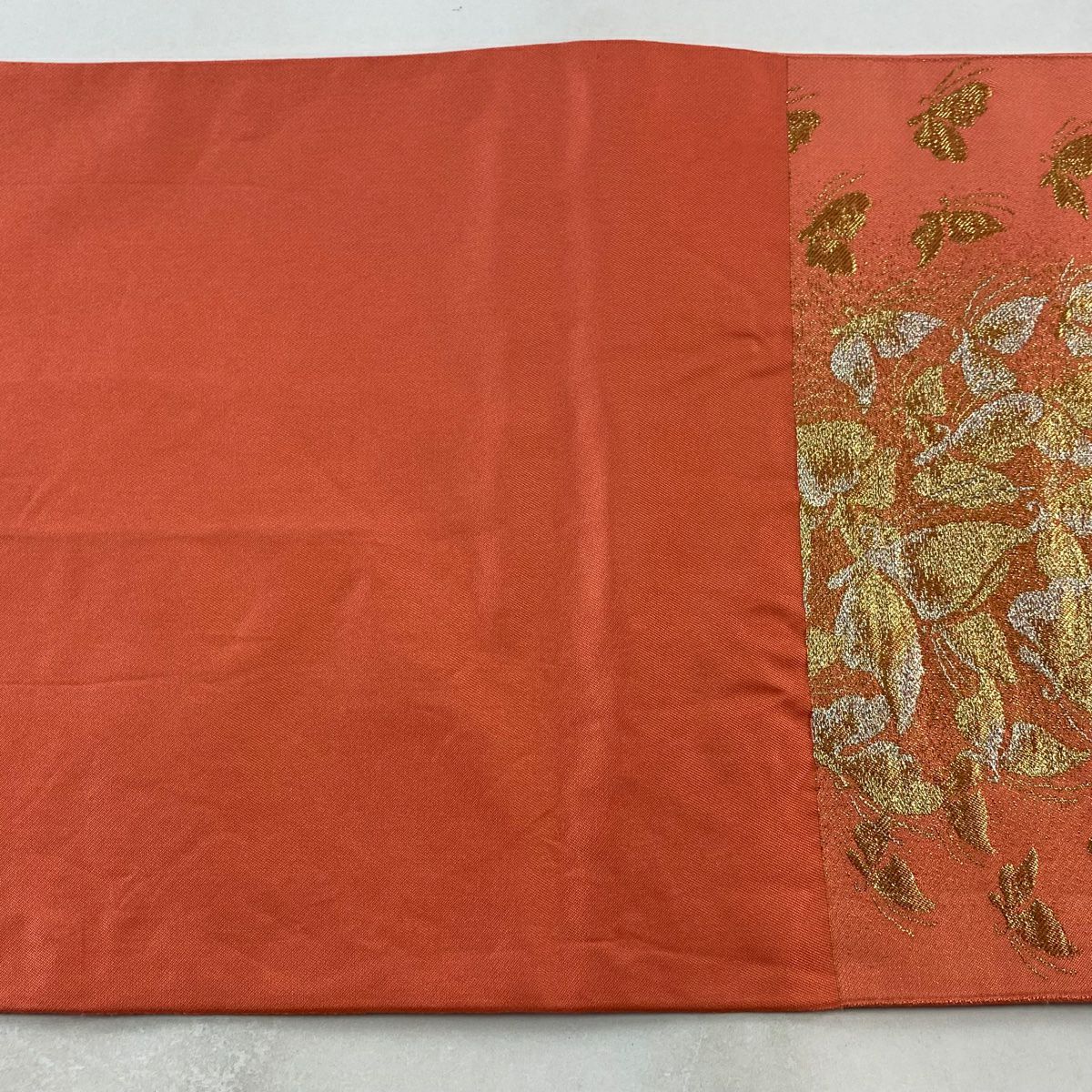 袋帶 美品 秀品級 蝶 金金箔 鮭粉色 六通 純蠶絲