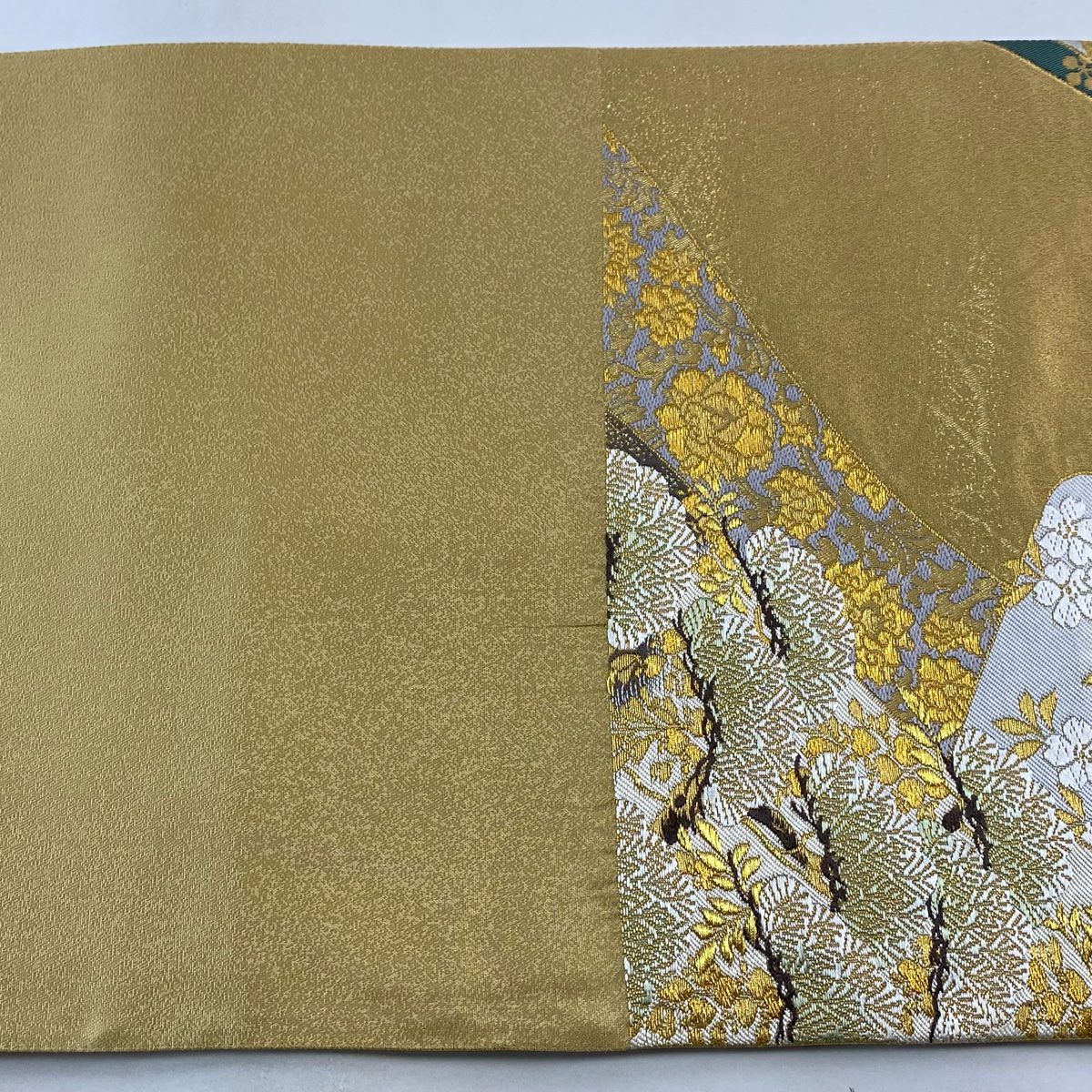 袋帶 美品 秀品級 卷物 草花紋 金絲 金金箔 金色 六通 純蠶絲