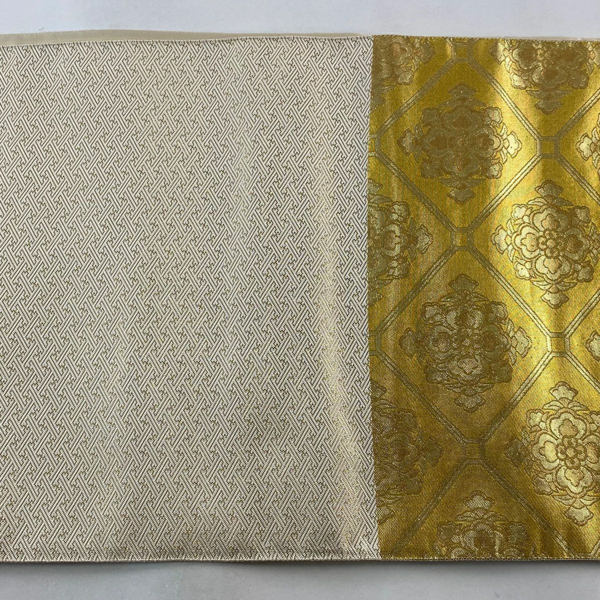 袋帶 美品 秀品級 色紙 草花紋 金銀絲 金金箔 金色 大鼓圖案 純蠶絲