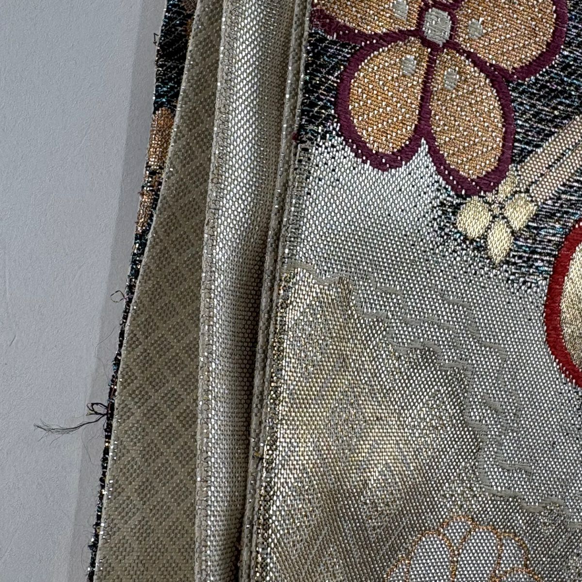 袋帶 秀品級 梅花 草花紋 金銀絲 金金箔 淺橙 六通 純蠶絲