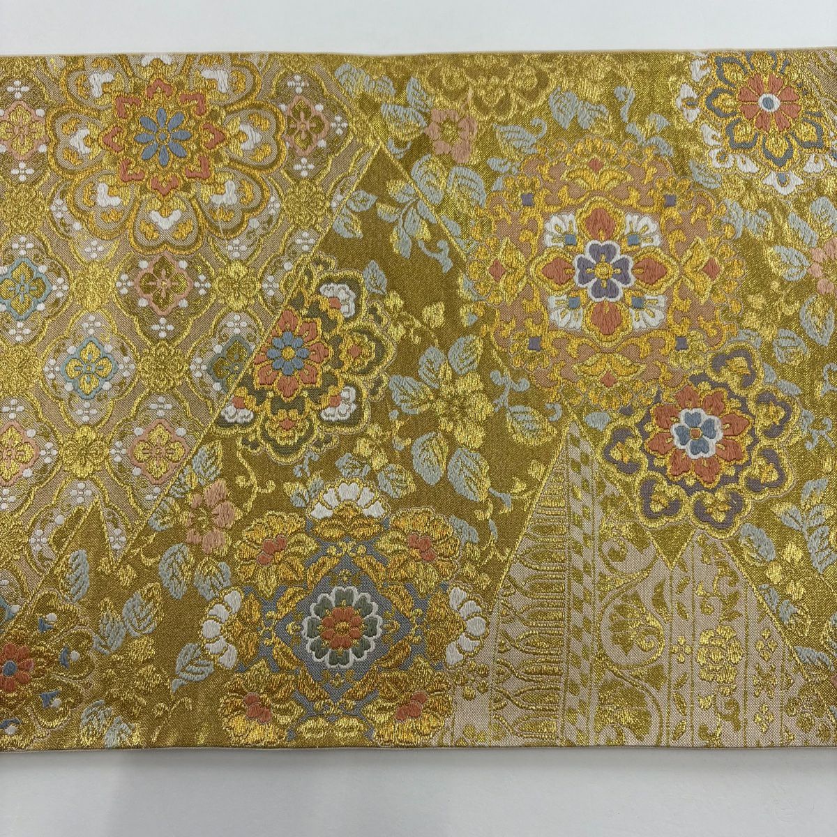 袋帶 美品 秀品級 華紋 花菱 金絲 金金箔 金 六通 純蠶絲