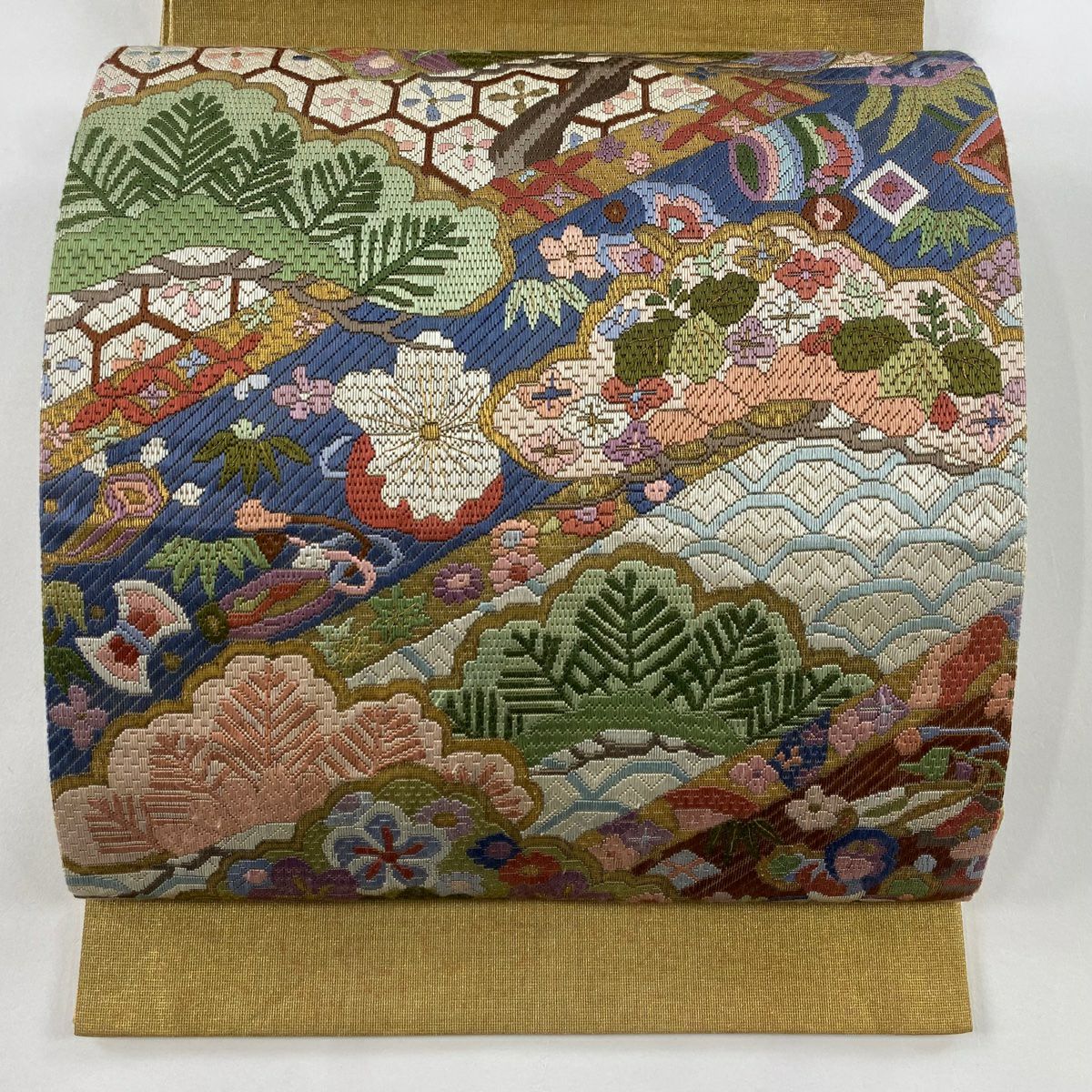 袋帶 名品級 松樹竹子梅花 寶盡 金絲 金 純蠶絲