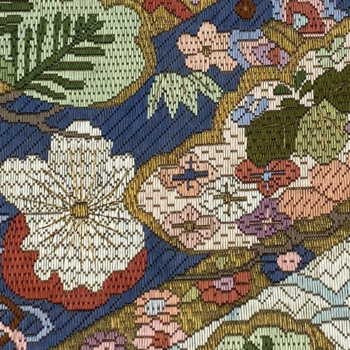 袋帶 名品級 松樹竹子梅花 寶盡 金絲 金 純蠶絲