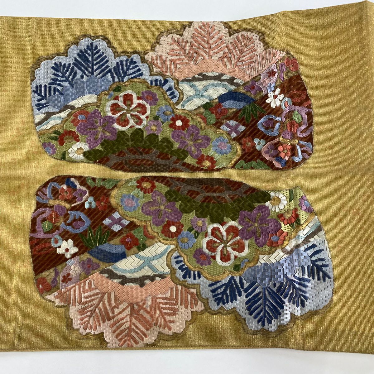 袋帶 名品級 松樹竹子梅花 寶盡 金絲 金 純蠶絲