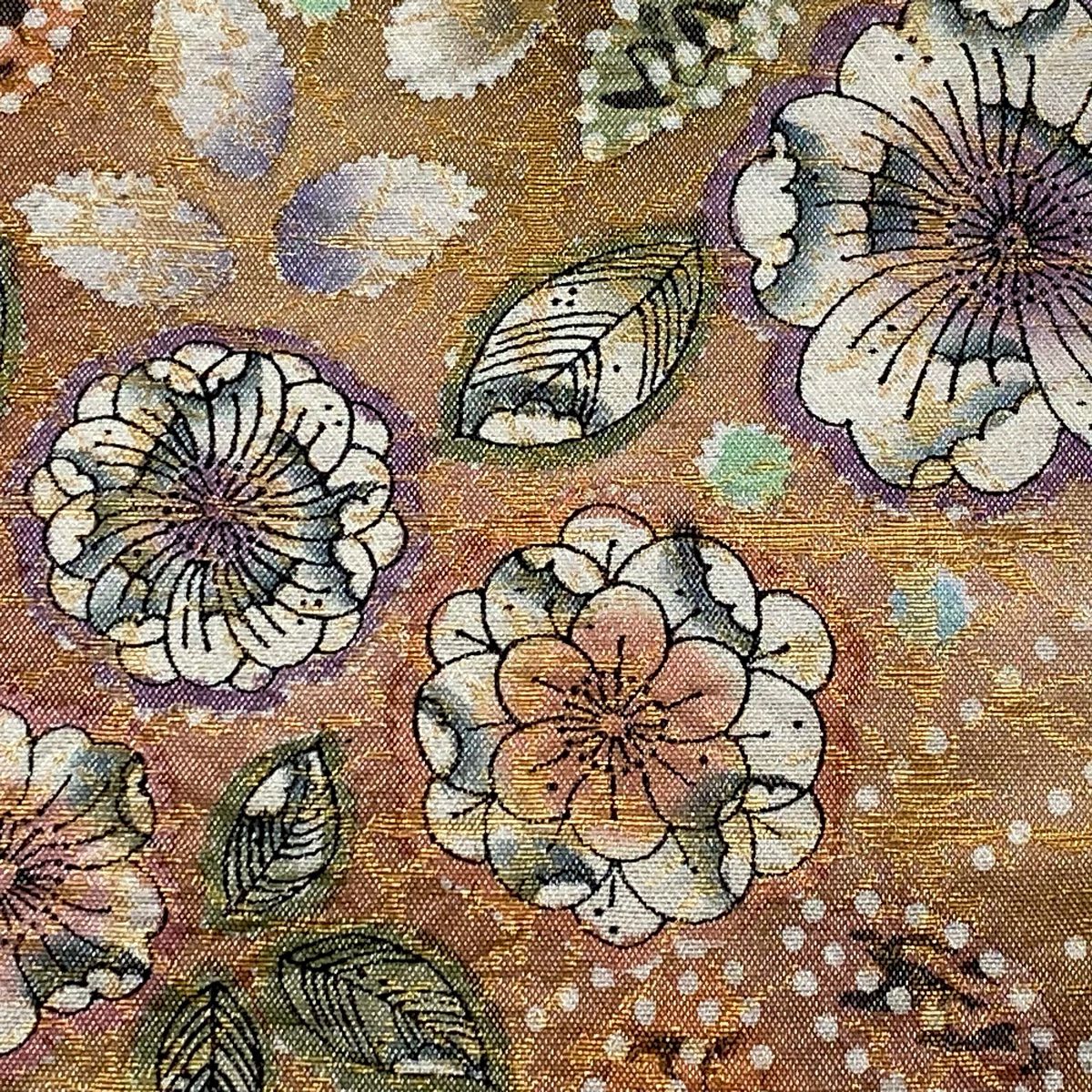 袋帶 美品 名品級 辻花染圖案 金金箔 粉米色 大鼓圖案 純蠶絲