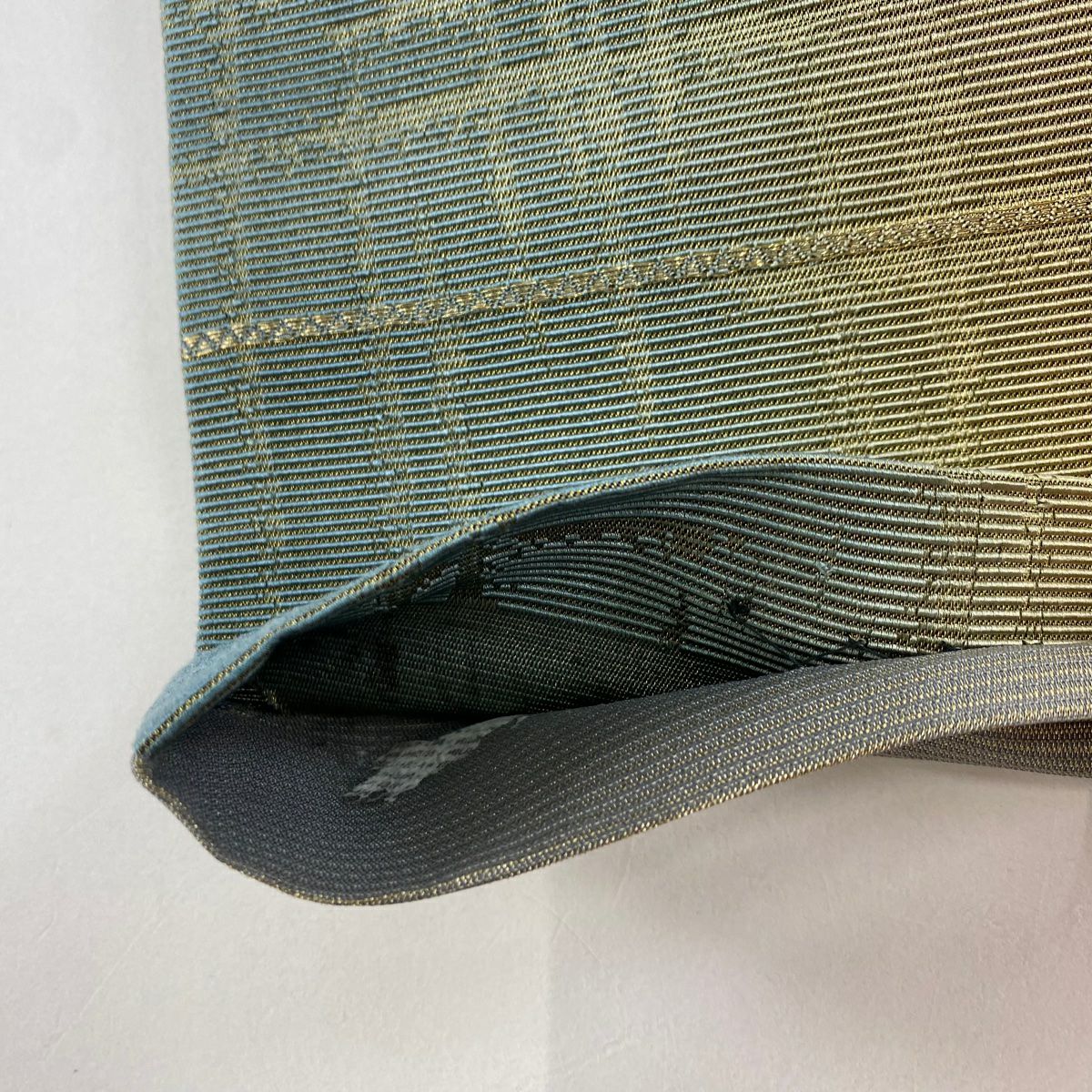 袋帶 美品 名品級 縱向漸變 幾何學 金絲 紫色 六通 純蠶絲