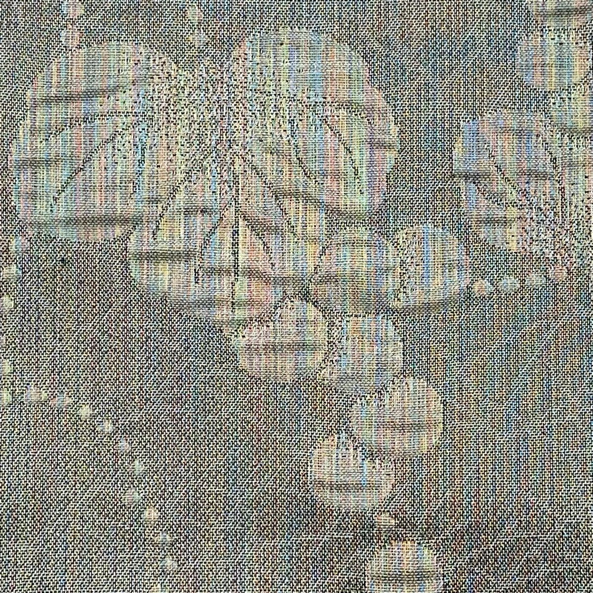 袋帶 美品 名品級 葡萄 銀糸 灰 全通 純蠶絲
