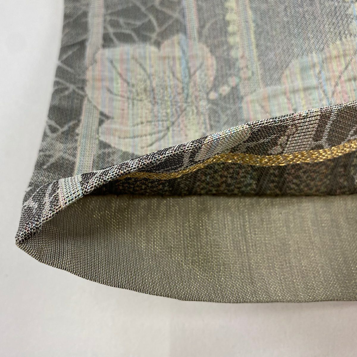 袋帶 美品 名品級 葡萄 銀糸 灰 全通 純蠶絲