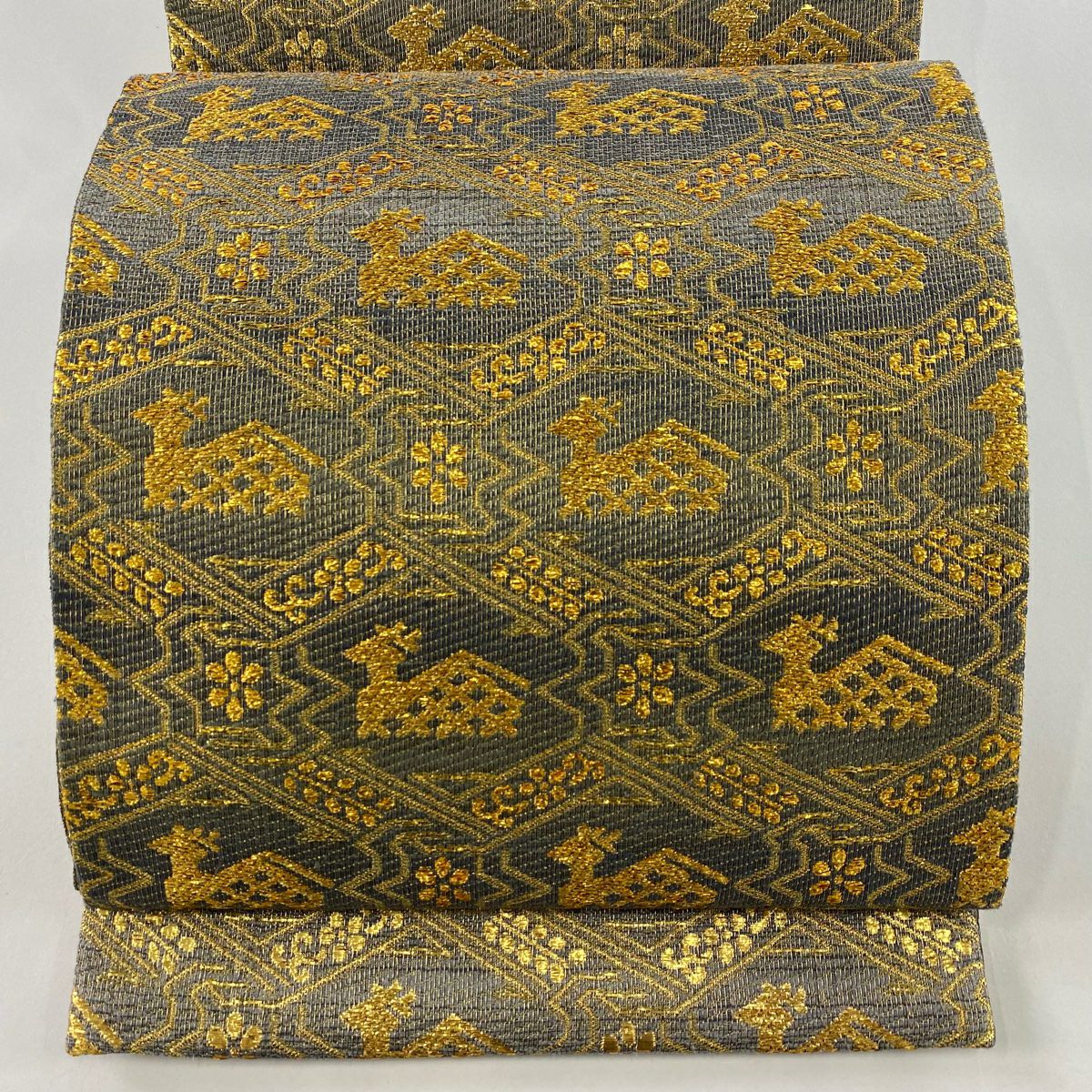 袋帶 美品 名品級 證書齊全 有栖川文 金絲 金金箔 金色 六通 純蠶絲