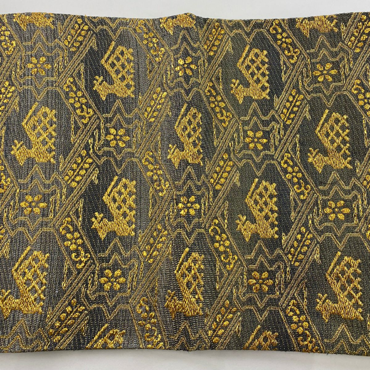 袋帶 美品 名品級 證書齊全 有栖川文 金絲 金金箔 金色 六通 純蠶絲