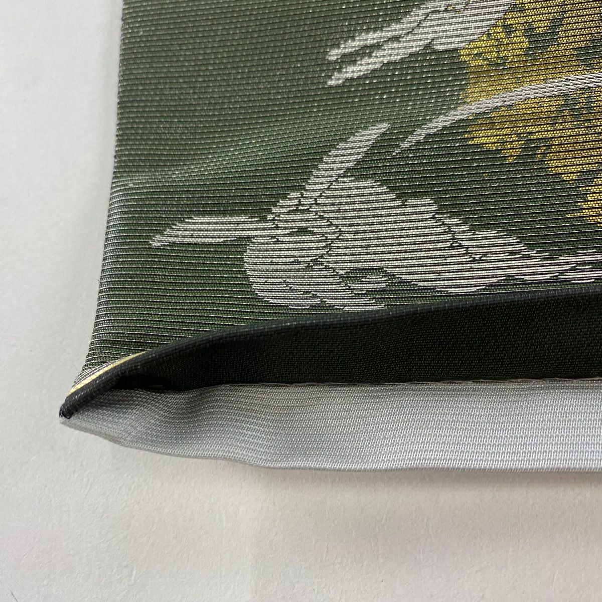 袋帶 美品 名品級 兔子 幾何學 金銀線 金金箔 艾草色 六通 純蠶絲