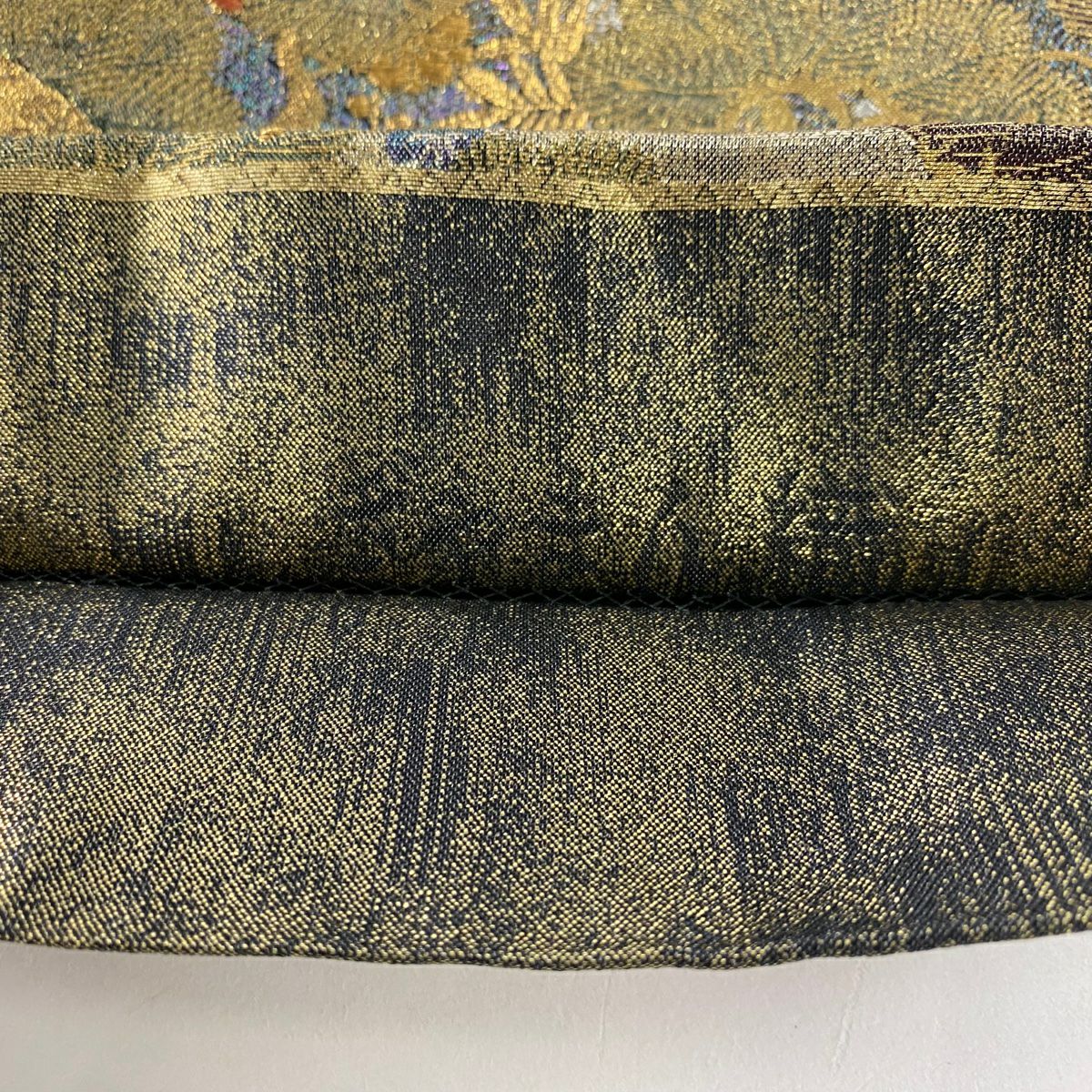 袋帶 美品 秀品級 松樹竹子梅花 山並 金銀線 金金箔 青綠 六通 純蠶絲
