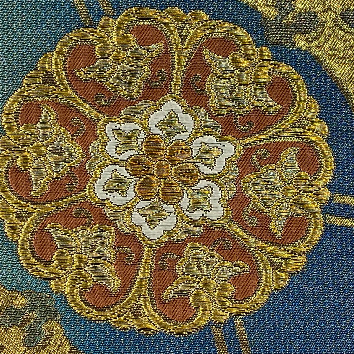 袋帶 美品 秀品級 華紋 立涌 金絲 金金箔 青綠 六通 純蠶絲