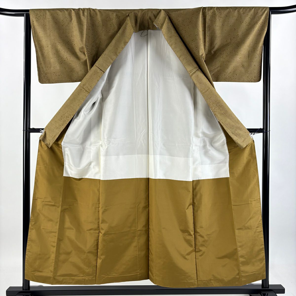 紬織 身長155.5cm 袖長65cm M 雙層 幾何圖案 茶綠 純蠶絲 美品 優品級