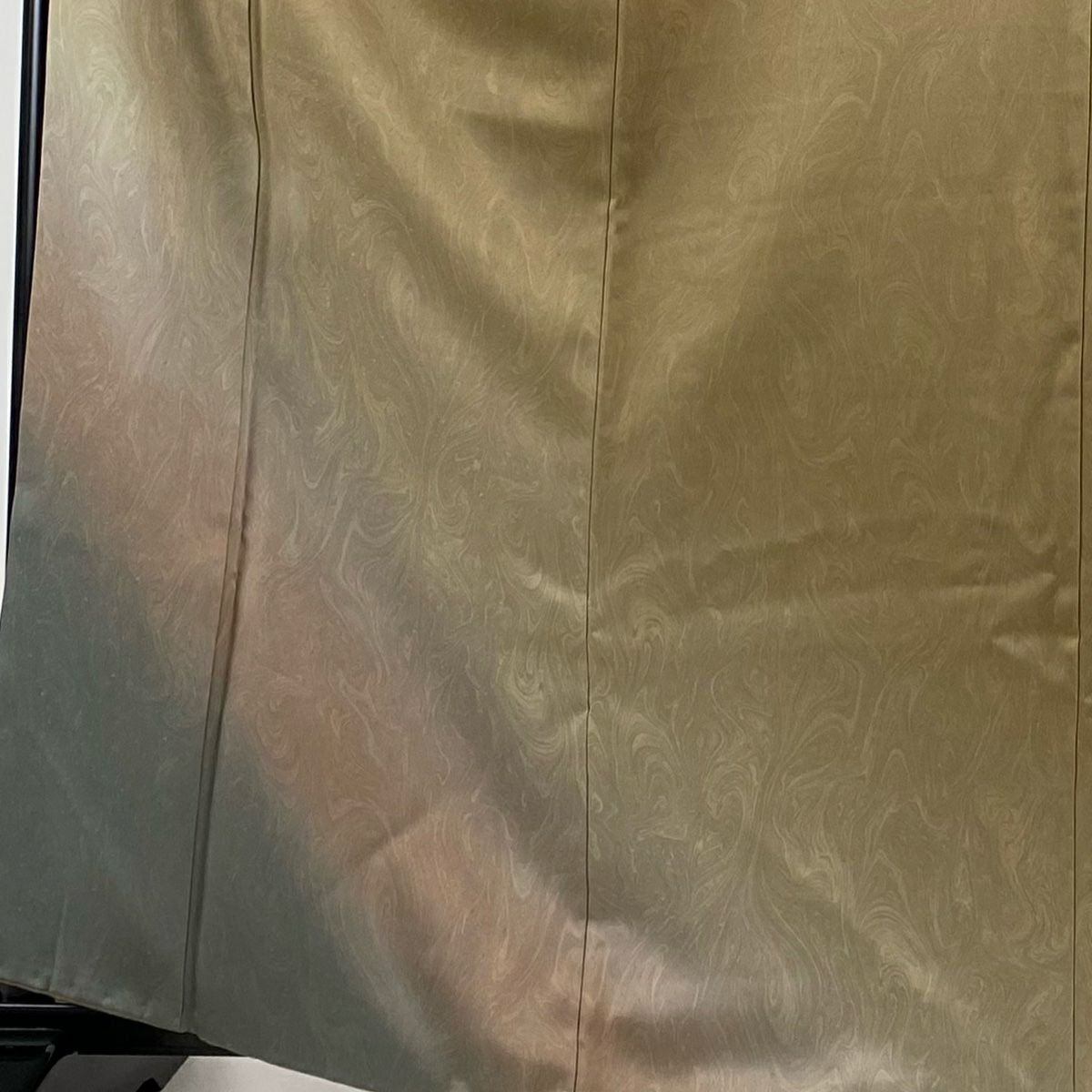 付下 身長161cm 袖長64cm M 雙層 墨流し 漸層 薄茶 純蠶絲 名品級
