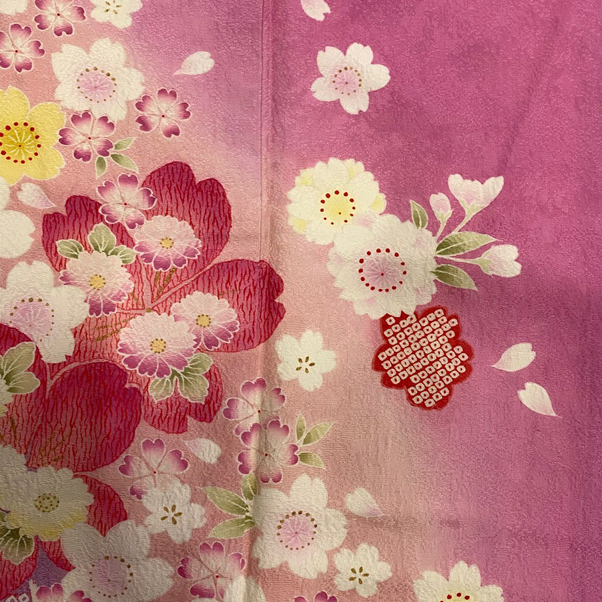振袖禮服 身長165.5cm 袖長65.5cm M 雙層 櫻花 菊花花 金銀彩 漸層 粉紅 純蠶絲 名品級
