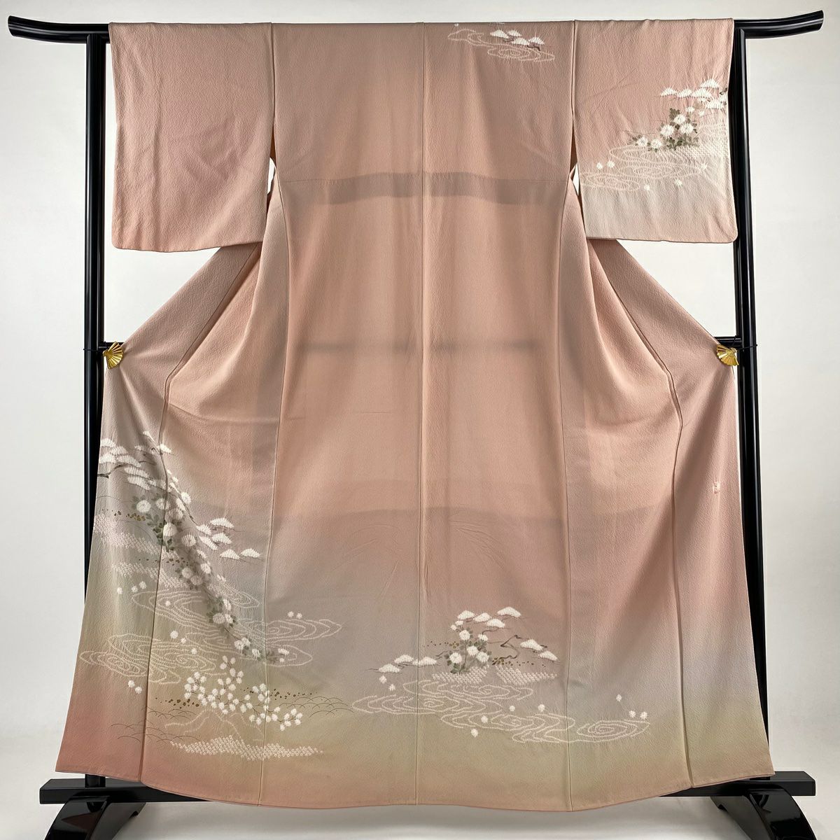【庫存清倉】訪問服 身長159.5cm 袖長63cm S 雙層 滝泰 有落款 菊花 松樹 金銀彩 絞染 粉紅 純蠶絲 名品級