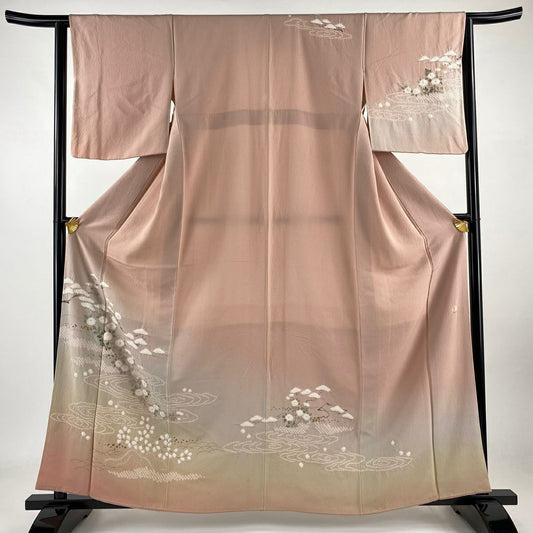 【庫存清倉】訪問服 身長159.5cm 袖長63cm S 雙層 滝泰 有落款 菊花 松樹 金銀彩 絞染 粉紅 純蠶絲 名品級