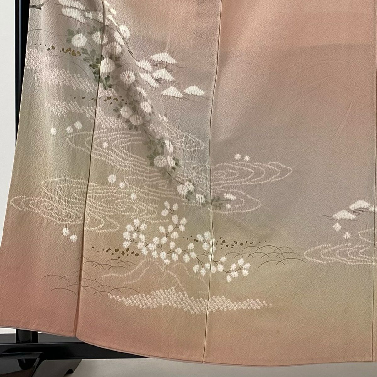【庫存清倉】訪問服 身長159.5cm 袖長63cm S 雙層 滝泰 有落款 菊花 松樹 金銀彩 絞染 粉紅 純蠶絲 名品級