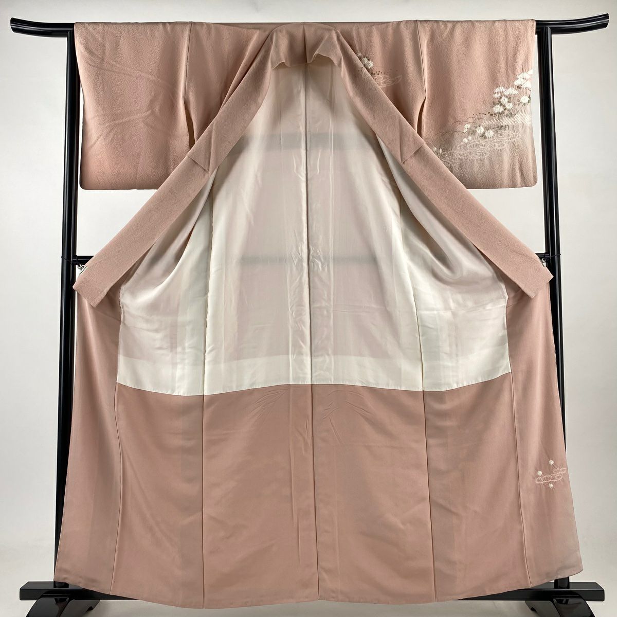 【庫存清倉】訪問服 身長159.5cm 袖長63cm S 雙層 滝泰 有落款 菊花 松樹 金銀彩 絞染 粉紅 純蠶絲 名品級