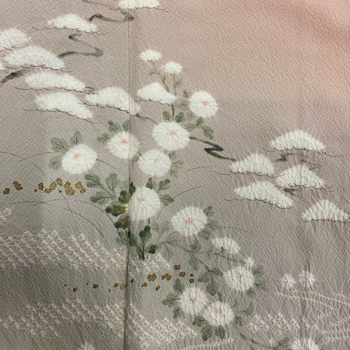 【庫存清倉】訪問服 身長159.5cm 袖長63cm S 雙層 滝泰 有落款 菊花 松樹 金銀彩 絞染 粉紅 純蠶絲 名品級