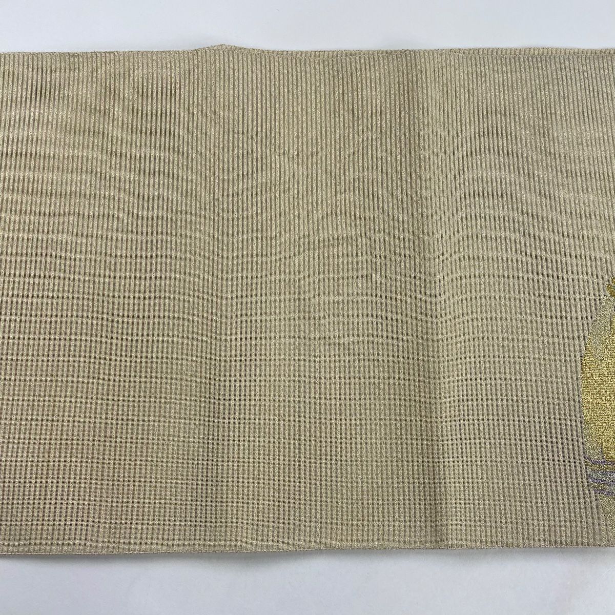 袋帶 美品 名品級 夏帶 絽 間垣 金銀絲 米色 お太鼓圖案 純蠶絲