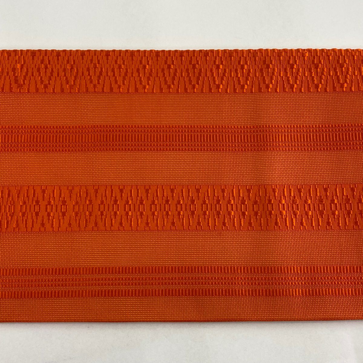 名古屋帶 美品 優品級 夏帶 條紋 幾何圖案 朱色 純蠶絲
