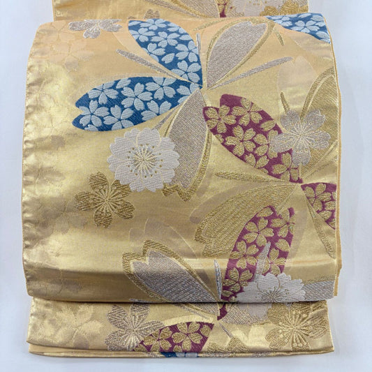 袋帶 秀品級 櫻花 金銀線 金金箔 金色 六通 純蠶絲