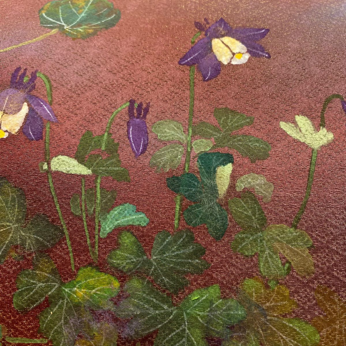 【美品】 袋帶 秀品級 草花紋紋 金絲 紅茶 お太鼓圖案 純蠶絲