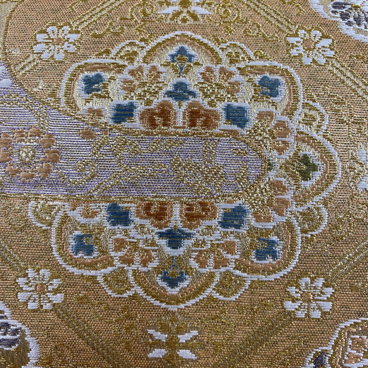 【美品】 袋帶 秀品級 霞蜀江華紋 金絲 金金箔 金色 大鼓圖案 純蠶絲