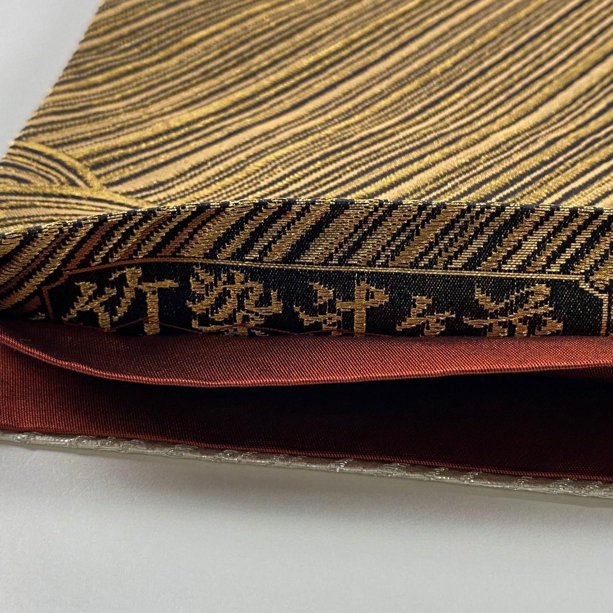 【美品】 袋帶 秀品級 竹子染辻花 流水 金絲 金金箔 金色 六通 純蠶絲