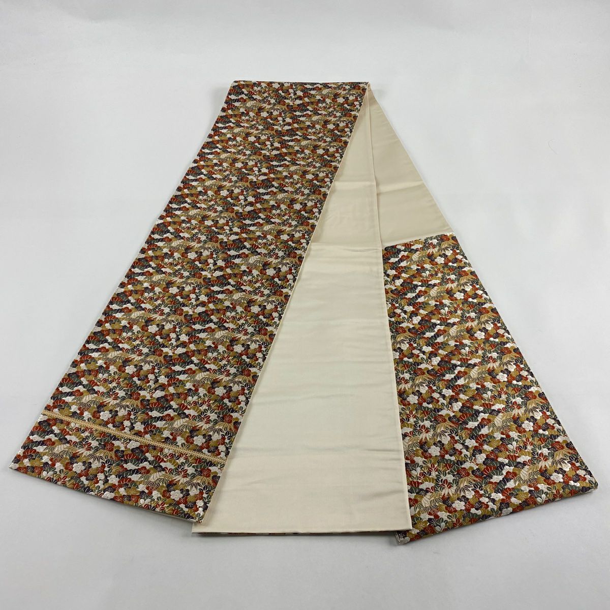 袋帶 秀品級 鈴乃屋 松樹竹子梅花 櫻花 金絲 山吹茶 六通 純蠶絲
