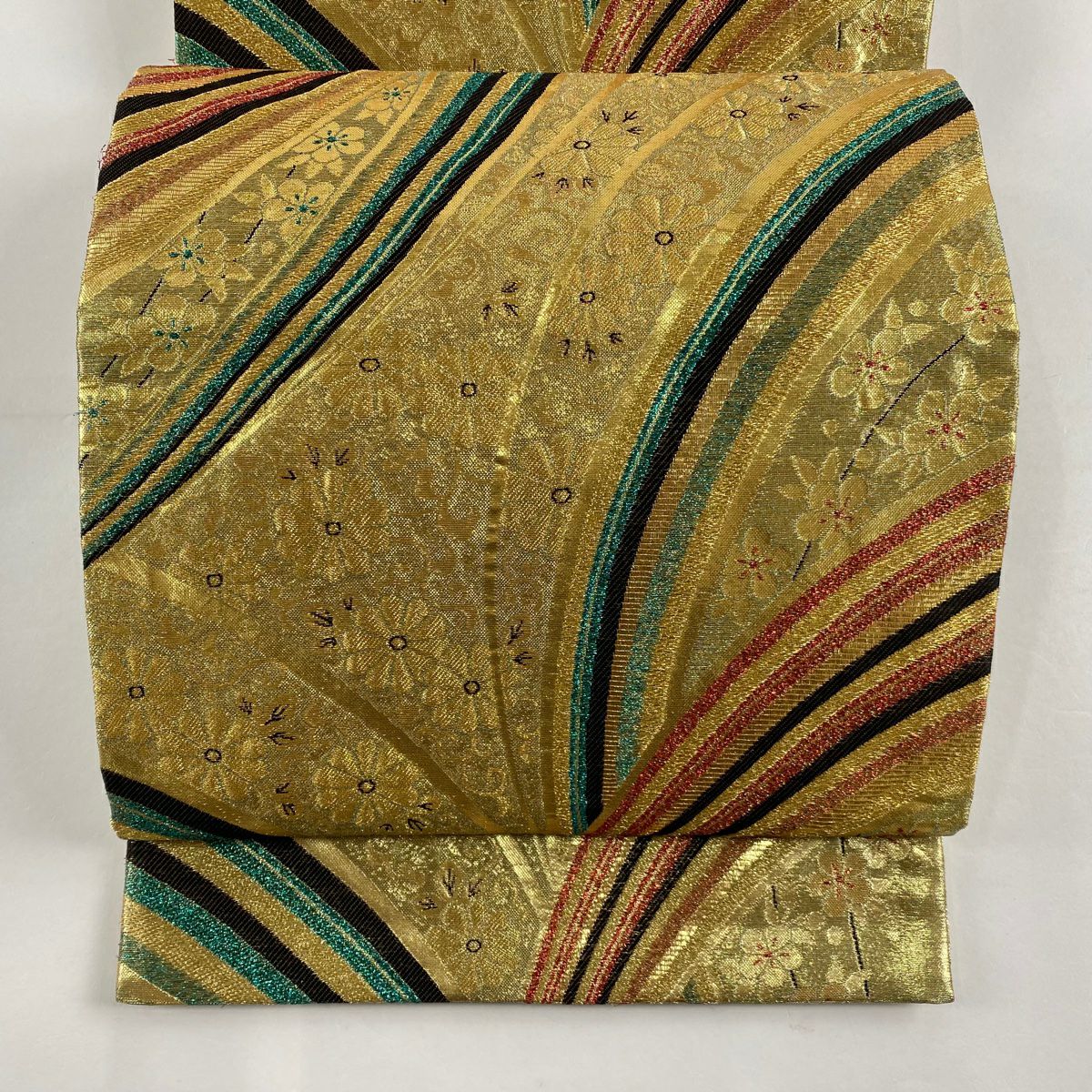 袋帶 秀品級 振袖禮服禮服用 幾何學圖案 草花紋紋 金絲 金金箔 金 六通 純蠶絲