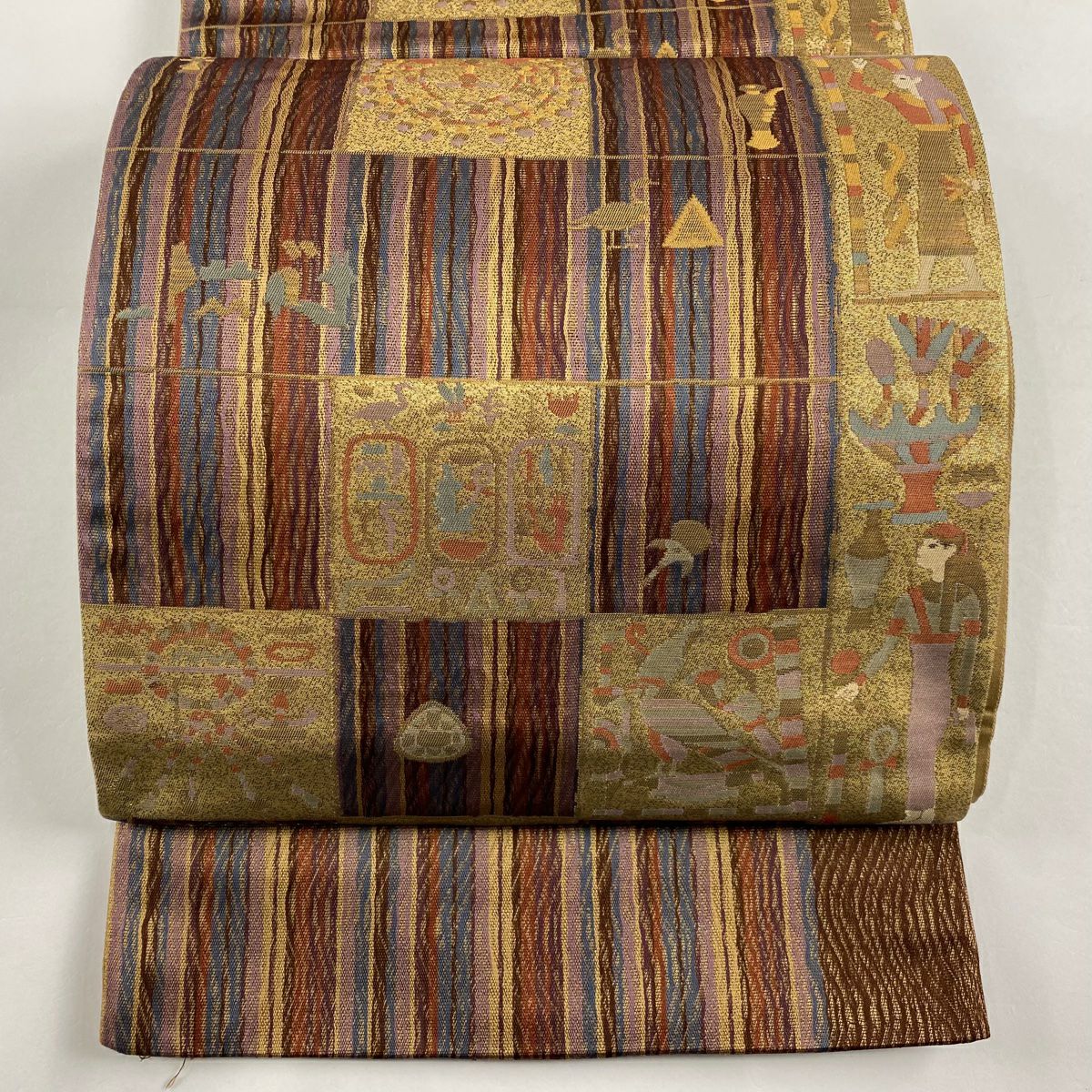 【美品】 袋帶 秀品級 科普特圖案 金金箔 金色 六通 純蠶絲