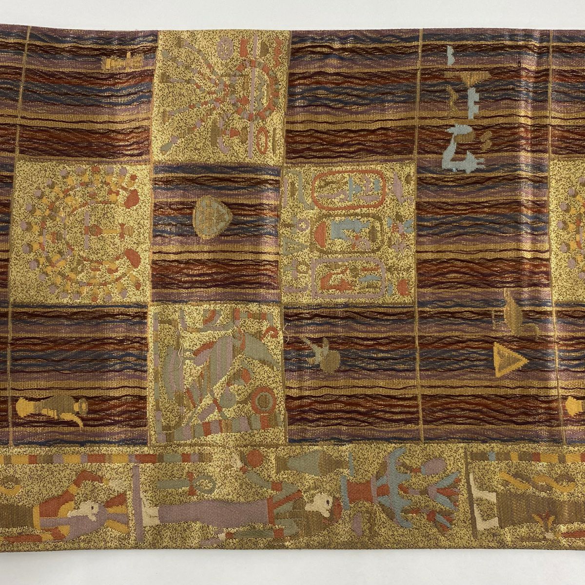 【美品】 袋帶 秀品級 科普特圖案 金金箔 金色 六通 純蠶絲