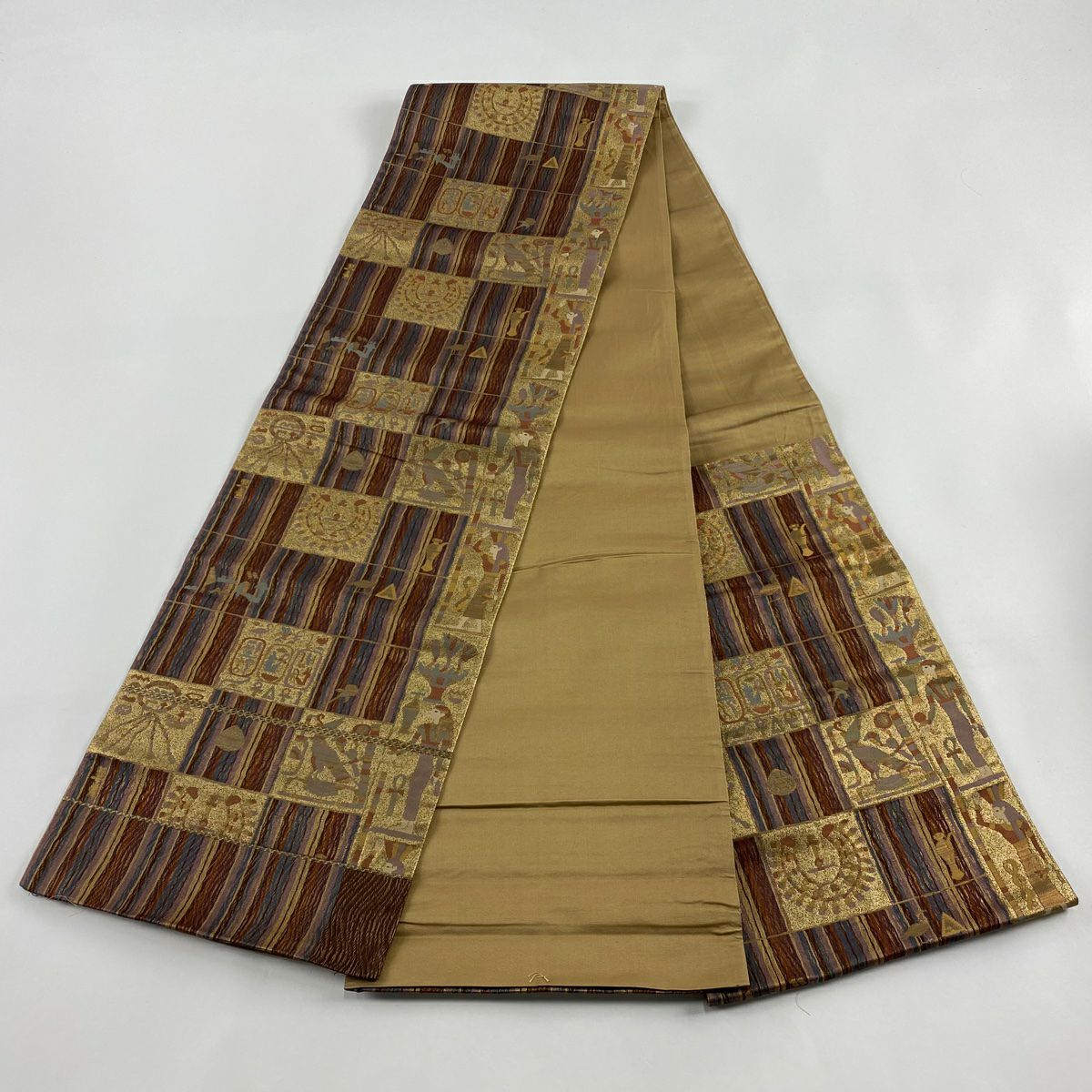 【美品】 袋帶 秀品級 科普特圖案 金金箔 金色 六通 純蠶絲