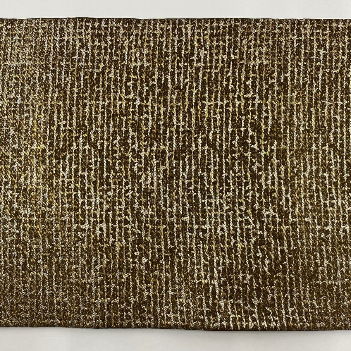 【美品】 袋帶 秀品級 幾何圖案 銀線 金金箔 茶 六通 純蠶絲