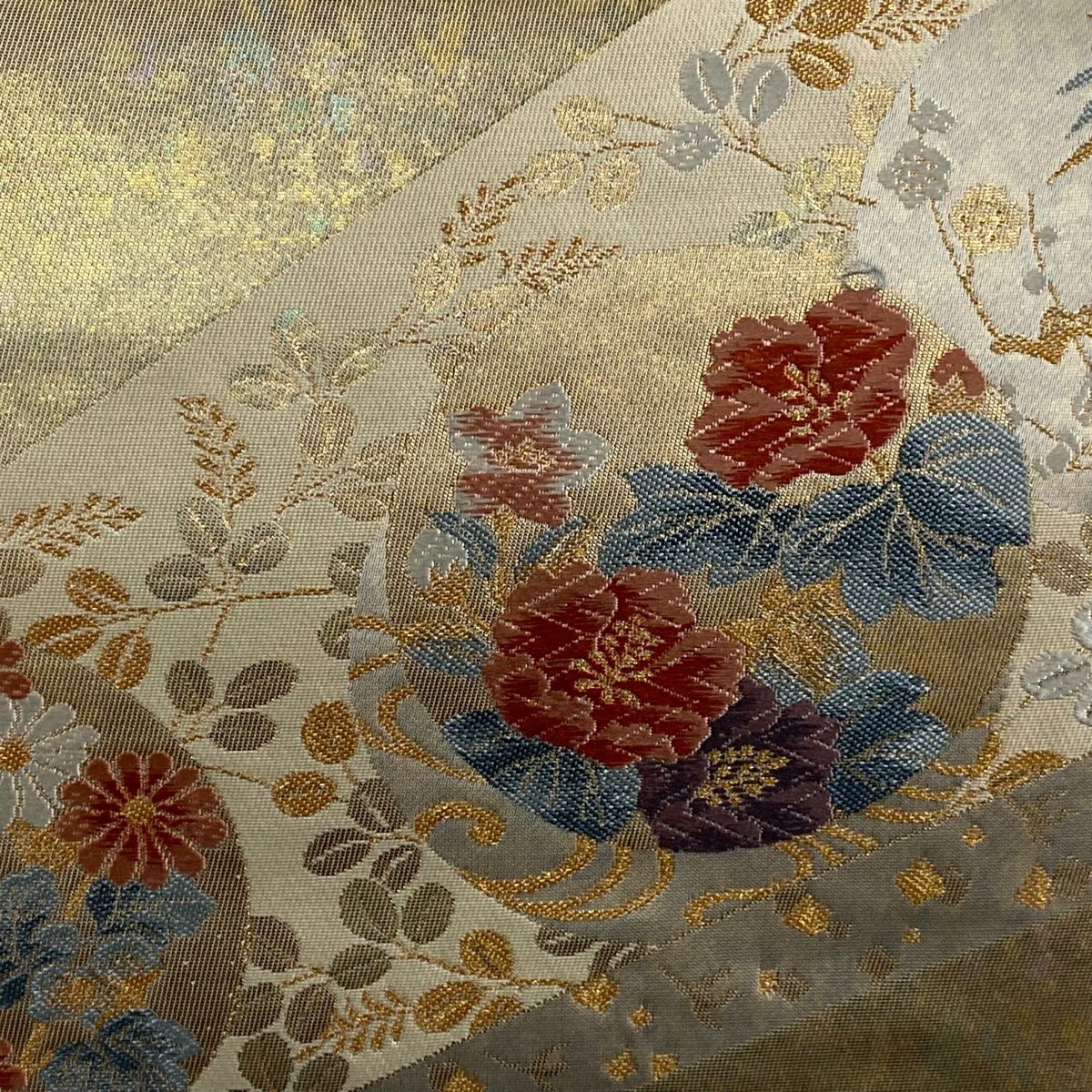 【美品】 袋帶 秀品級 琳派裂取文 金絲 金金箔 金  六通 純蠶絲