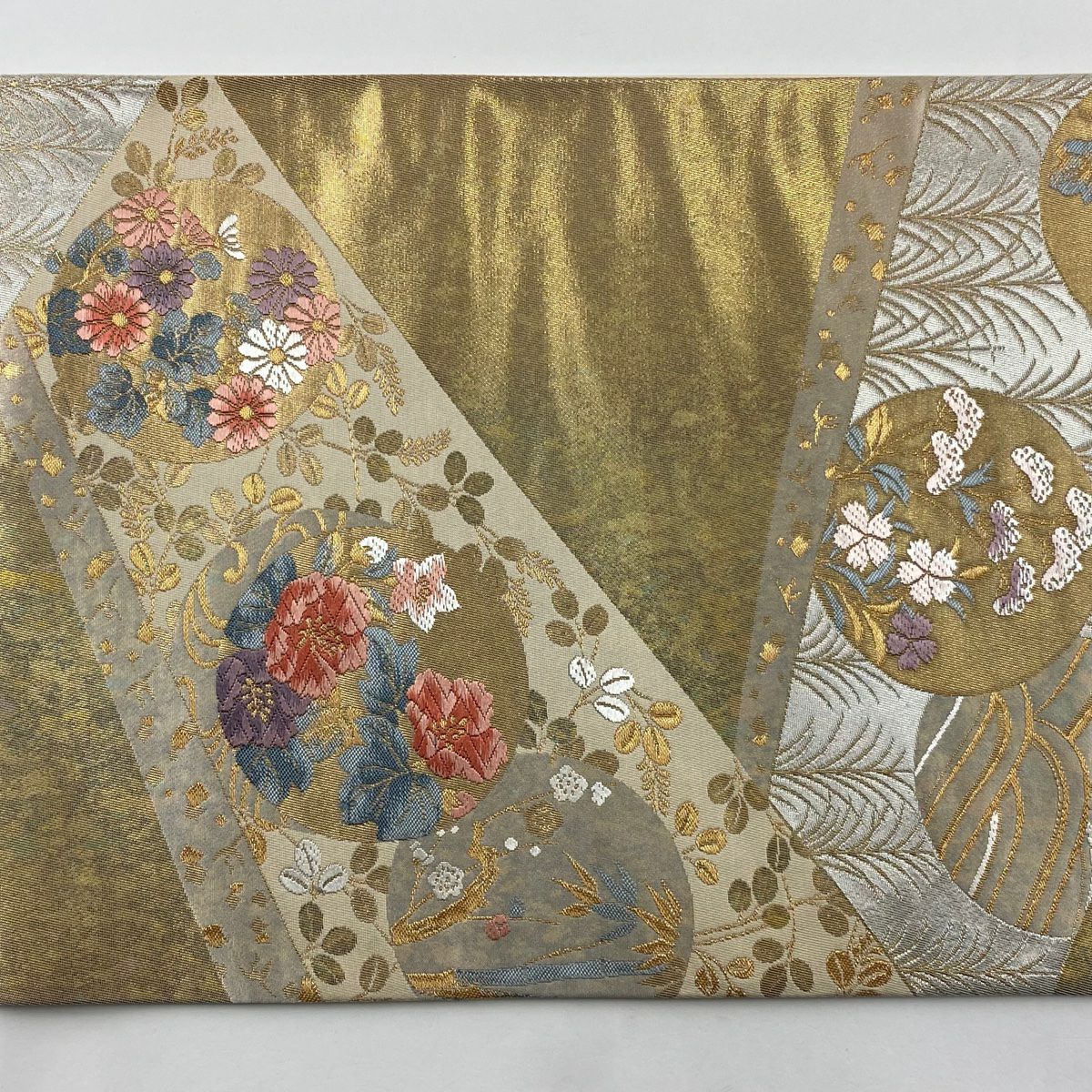 【美品】 袋帶 秀品級 琳派裂取文 金絲 金金箔 金  六通 純蠶絲