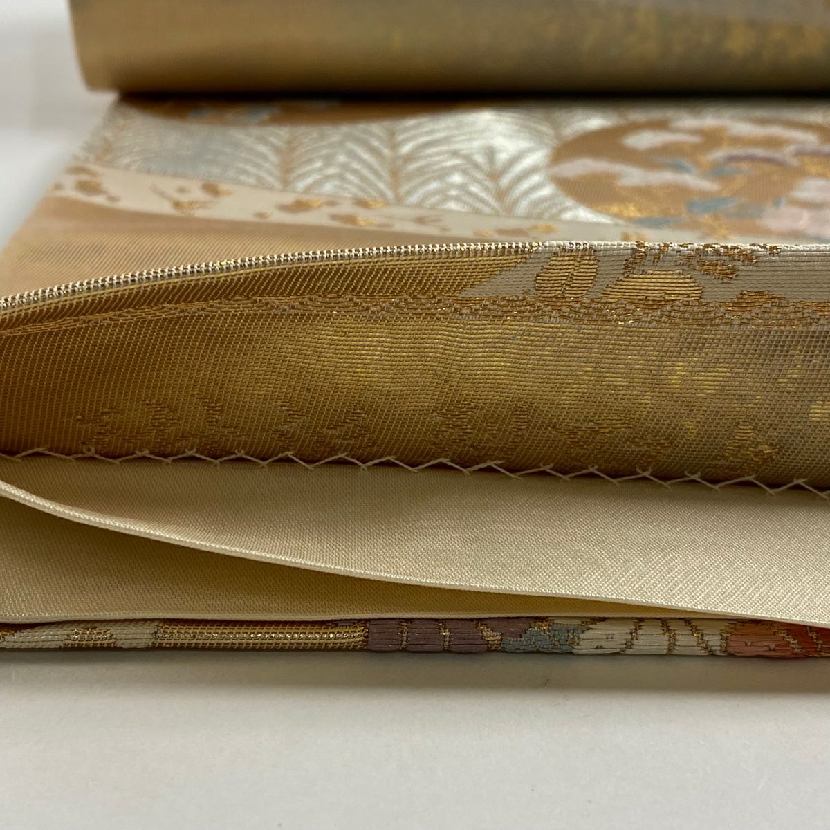 【美品】 袋帶 秀品級 琳派裂取文 金絲 金金箔 金  六通 純蠶絲