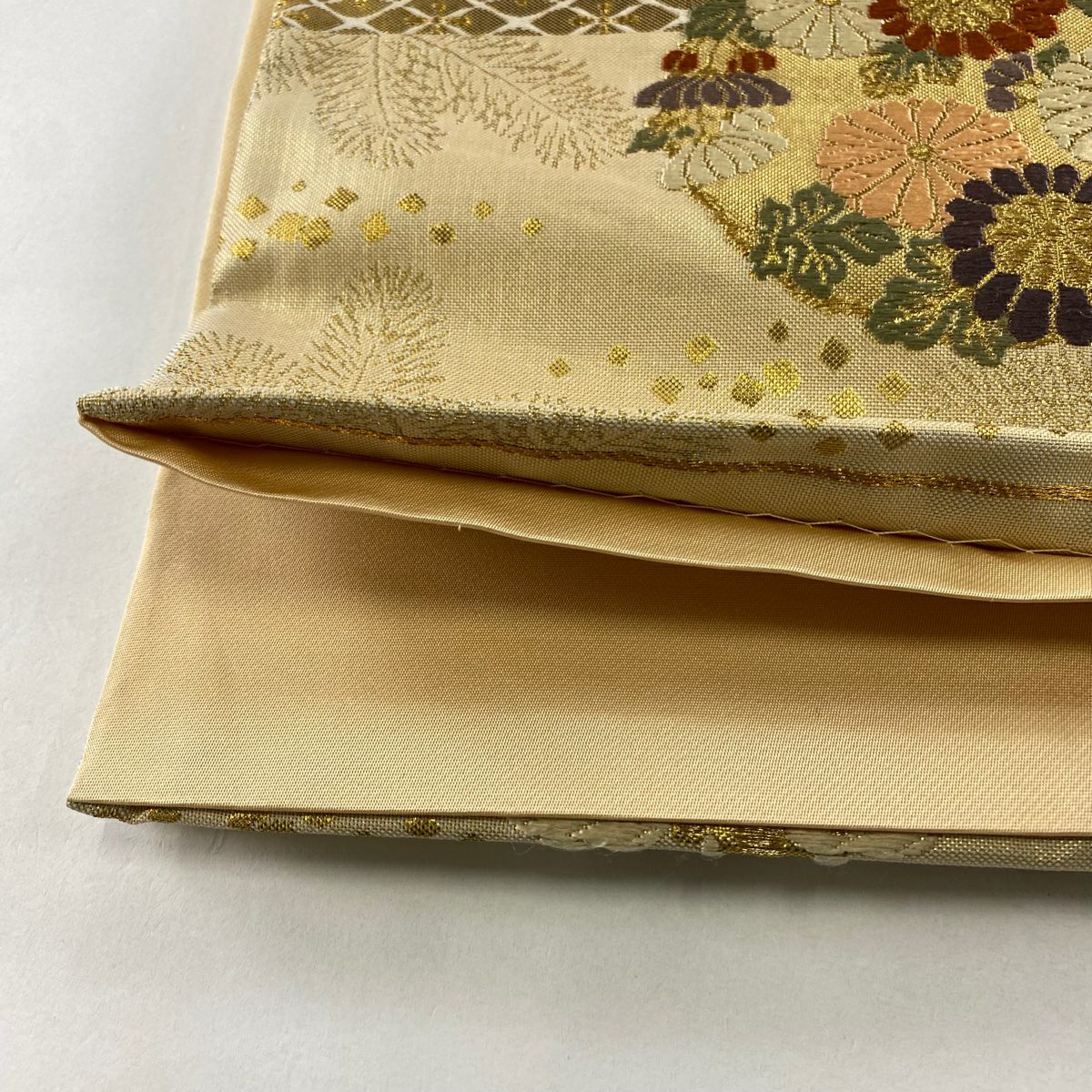 袋帶 秀品級 花丸紋 蝶 唐織 金絲 金 六通 純蠶絲