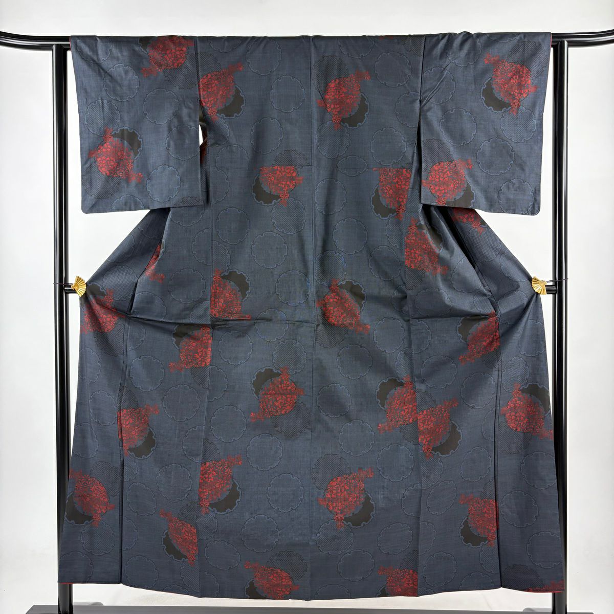 紬織 身長156.5cm 袖長62cm S 雙層 雪輪 草花紋 純蠶絲 美品 秀品級