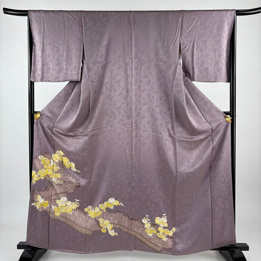 灰紫留袖禮服 身長161.5cm 袖長66cm M 雙層 萬壽菊花 地紋 金絲 金銀彩 純蠶絲 秀品級 一個紋