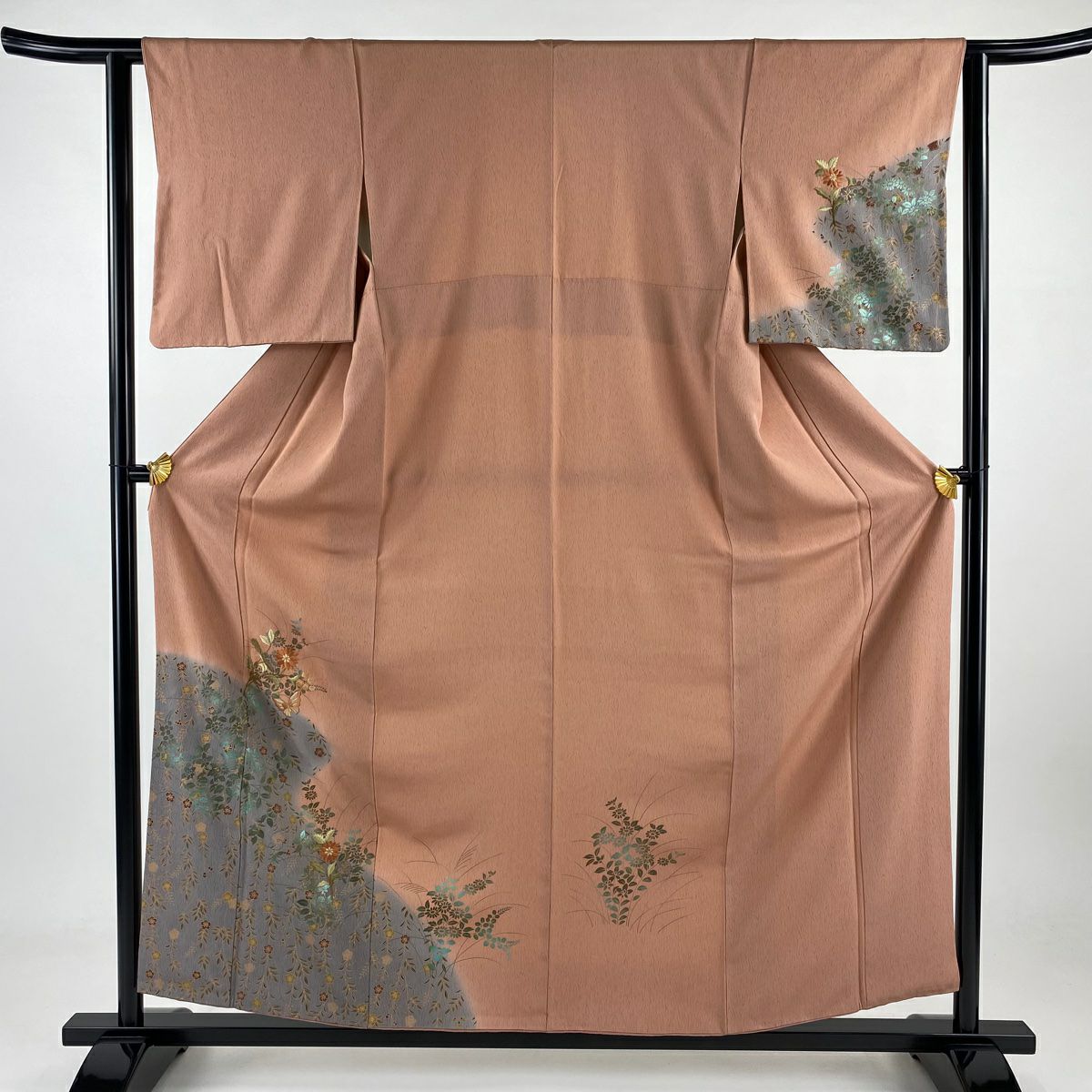 付下 身長156.5cm 袖長62.5cm S 雙層 鈴乃屋 草花紋紋 蝶刺繡 金糸 粉紅 純蠶絲 秀品級