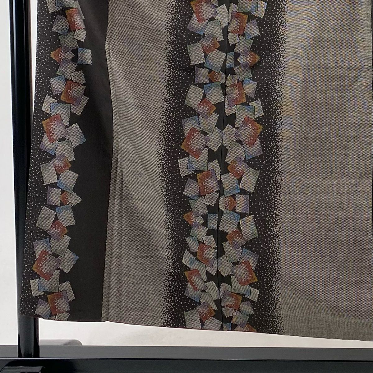 紬織 身長155.5cm 袖長61cm S 雙層 大和 色紙 幾何圖案 焦茶 純蠶絲 優品級