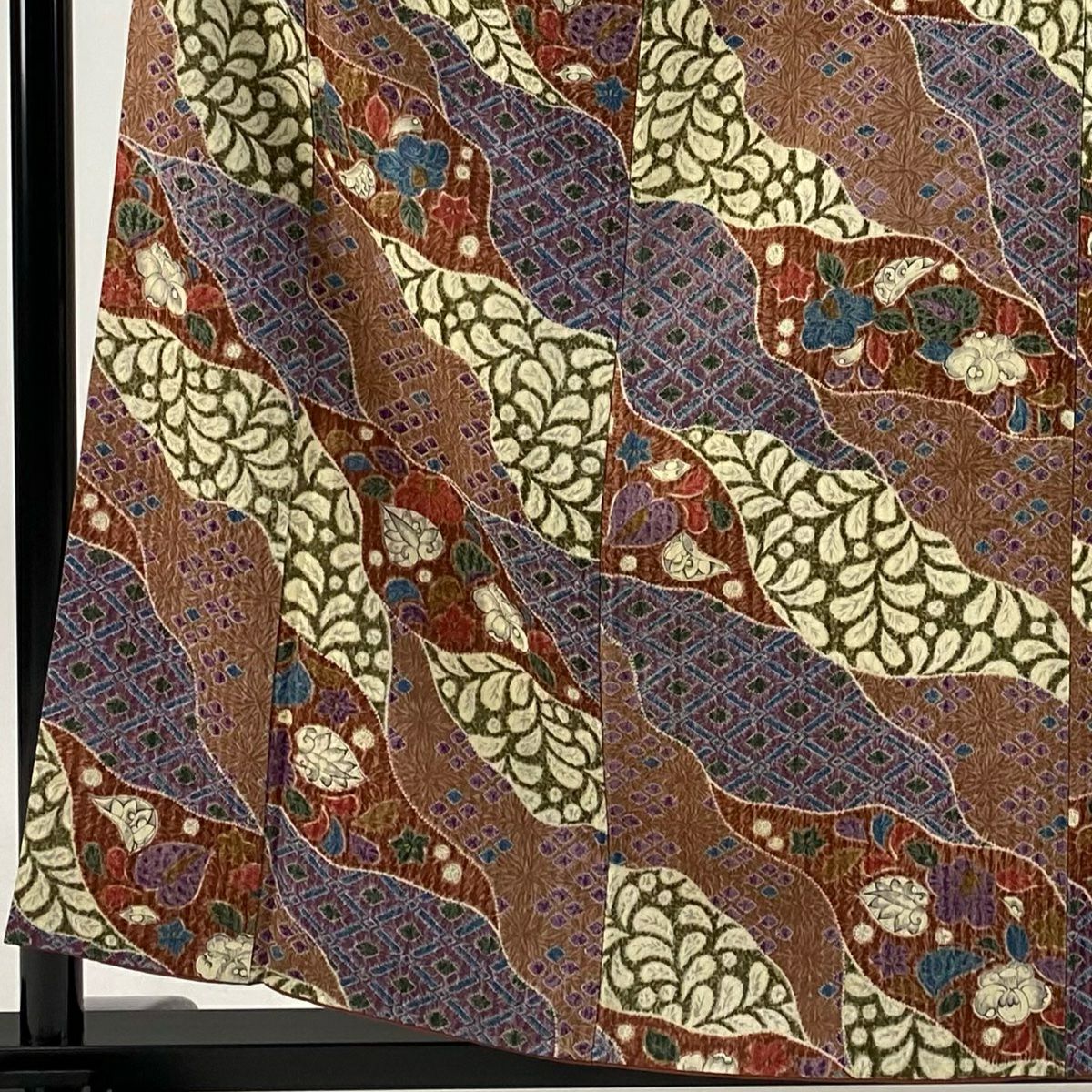 小紋 身長159cm 袖長63.5cm S 雙層 道長取 椿 金彩裝飾 紅茶 純蠶絲 美品 秀品級