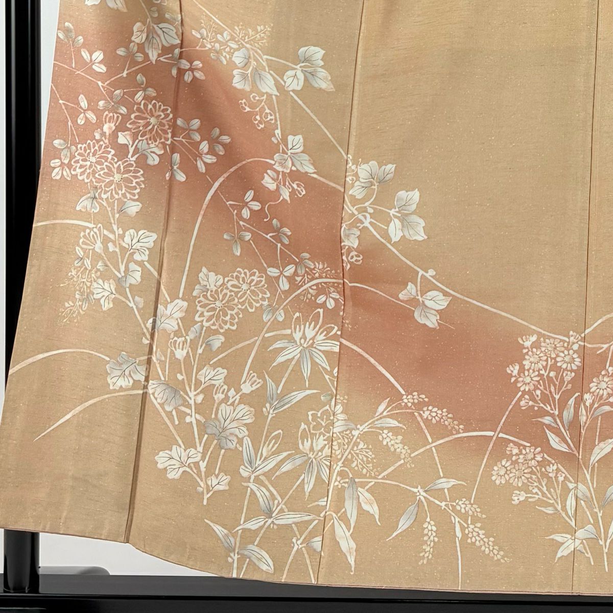 訪問服 身長156.5cm 袖長61.5cm S 雙層 草花紋紋 染分 逐漸變化 薄茶 純蠶絲 秀品級