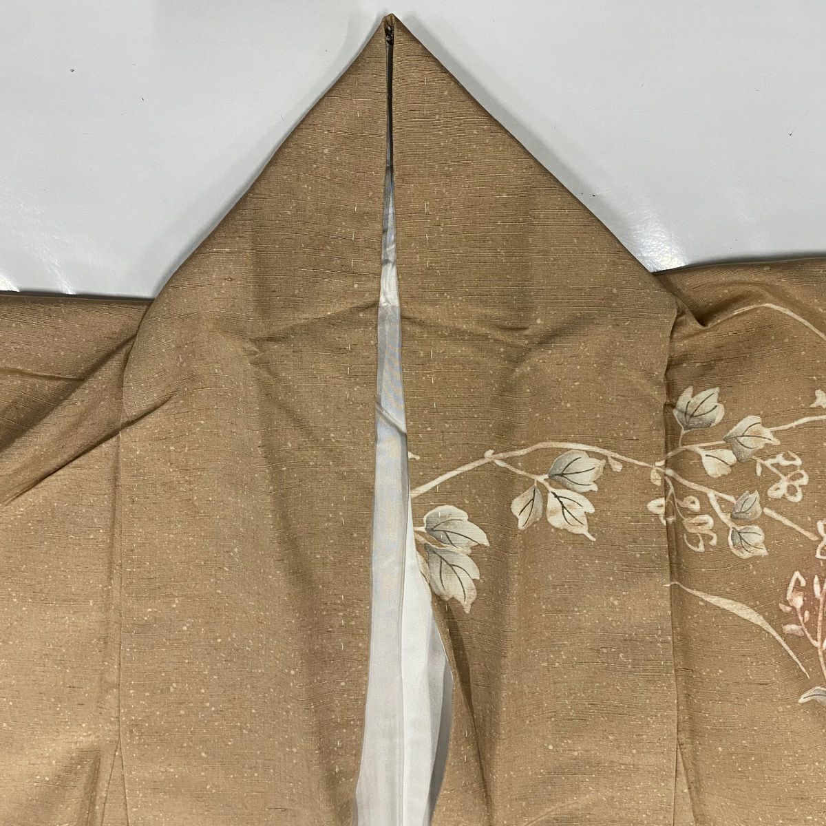 訪問服 身長156.5cm 袖長61.5cm S 雙層 草花紋紋 染分 逐漸變化 薄茶 純蠶絲 秀品級