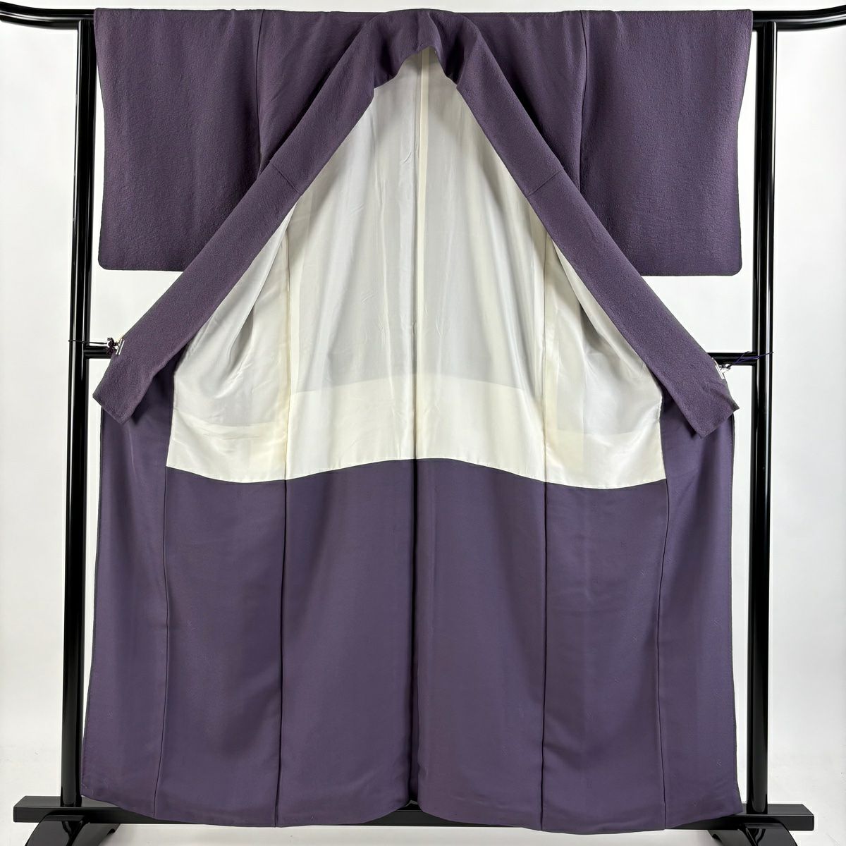 付下 身長157cm 袖長63cm S 雙層 菅有鬼一 落款 胡蝶蘭 地紋 金彩裝飾 紫 純蠶絲 逸品級