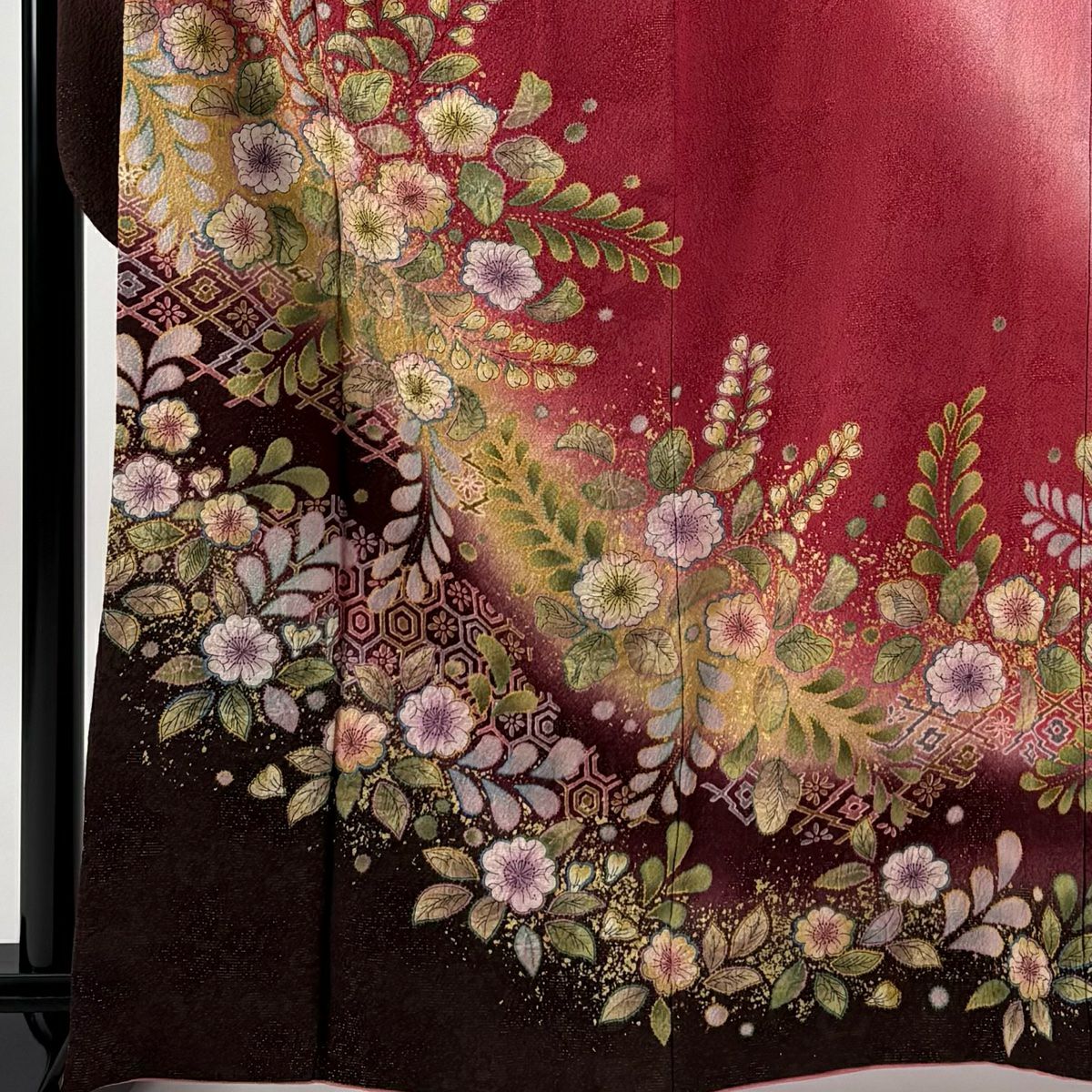 振袖禮服 身長164cm 袖長70cm L 雙層 辻花染 松樹川菱 金通 金銀彩 深粉 純蠶絲 美品 逸品級